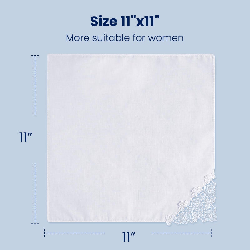 Selected Hanky Women's Cotton Handkerchiefs with Crohet Lace at Corner, Ladies Hankies for Bridal Wedding 6 Pcs Set, Textile Handkerchiefs - Image 5